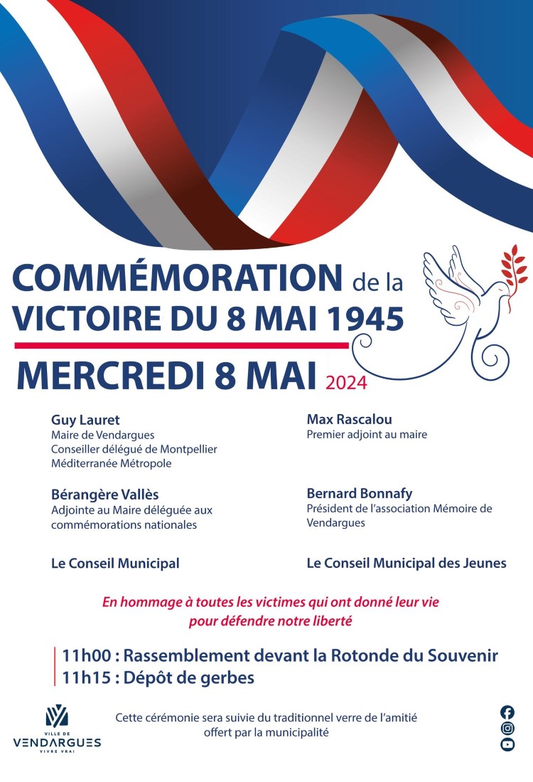 COMMÉMORATION DE LA VICTOIRE DU 8 MAI 1945 – Mairie Vendargues
